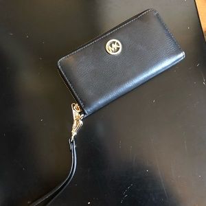 Michael Kors black leather wristlet